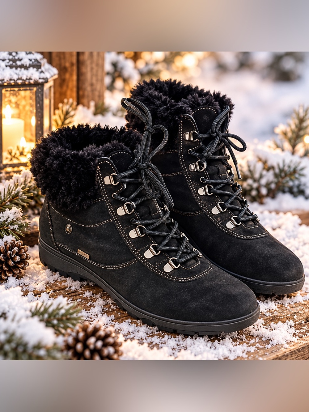 Light Style US 6.5-7 Fur Lined Warm Water Resistant Lace Up Winter Boots EU 37
